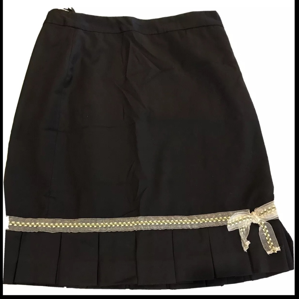 Banana Republic BLACK Wool pleated SKIRT office siren yellow Ribbon bow womens 6